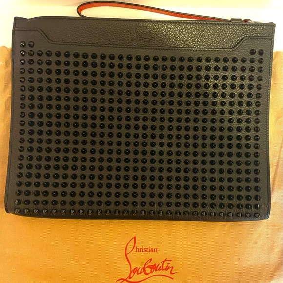 New Christian Louboutin SkyPouch Spike Clutch Pouch Bag Leather Black Bag - Picture 4 of 9